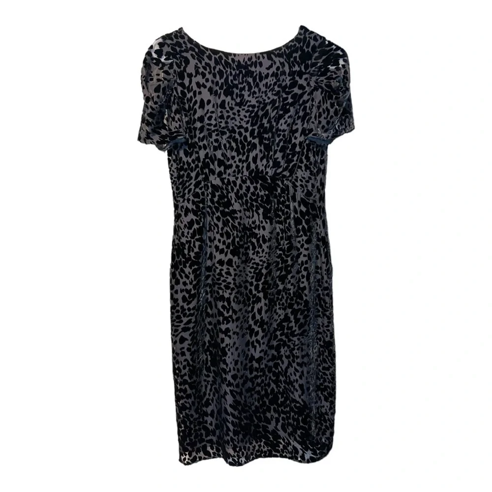 L’AGENCE Black Velvet Leopard Burnout Sheath Cocktail Dress Size 2 - Picture 3 of 9